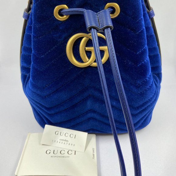 Gucci GG Bucket Bag blue Velvet Marmont - Picture 2 of 7